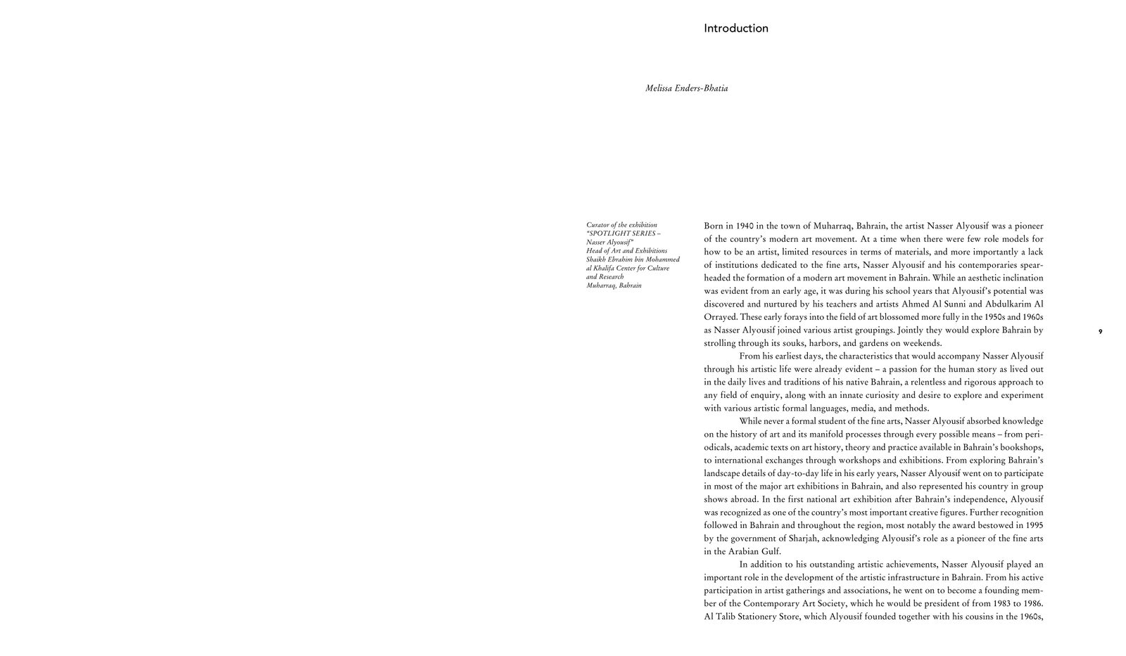 Opening page of the introduction essay, Nasser AlYousif, Skira, Milan, 2019