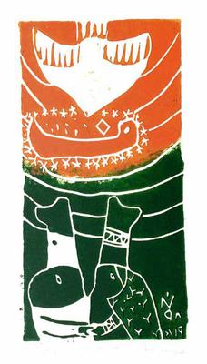 A Gift From The Heavens, 1998, Linoleum print