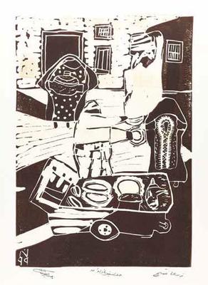 Bartering, Zeri Ateej, 1999, Linoleum print