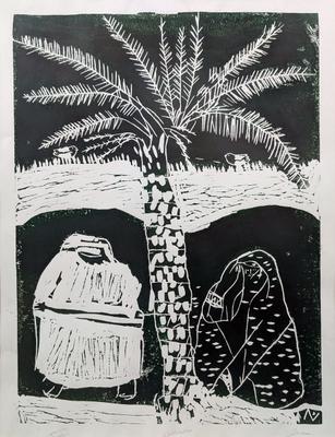 Branches without Fruit, 1998, Linoleum print