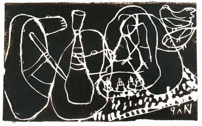 Chats, 1998, Linoleum print