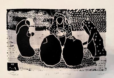 Chats, 2004, Linoleum print