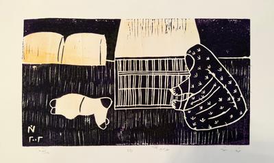 Come here..Come here, 2002, Linoleum print