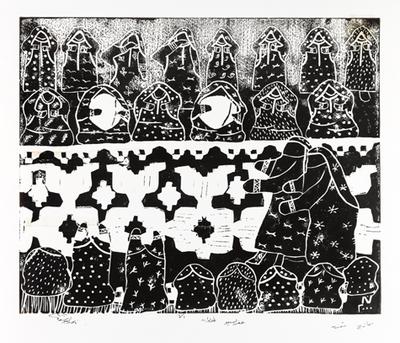Folkloric Dance, 2000, Linoleum print