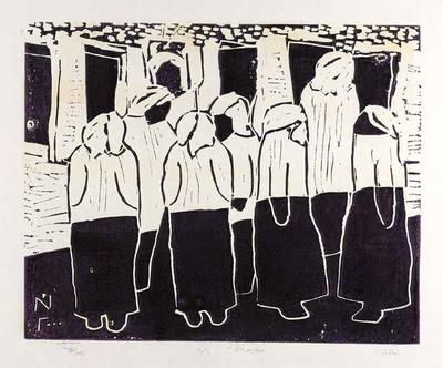 Gatherings, 2000, Linoleum print