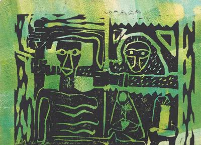 Hardship, 1969, Linoleum print in color