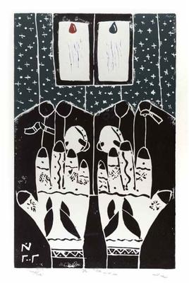 Henna Night, 2002, Linoleum print