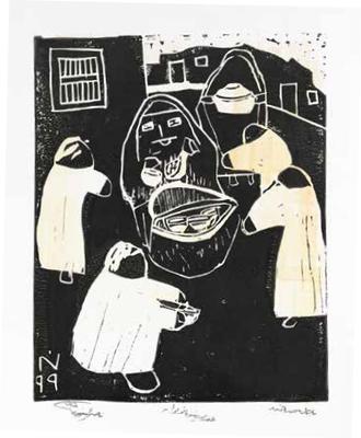 Hot Beans, 1999, Linoleum print