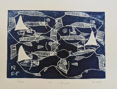 Marine Pattern, 2002, Linoleum print