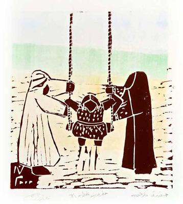 My Grand-Daughter and the Swing, 2000, Linoleum print