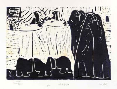 Our Festive Locality, 2001, Linoleum print