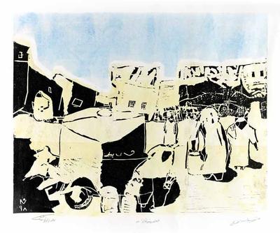 Personalities from the Neighborhood, 1998, Linoleum print