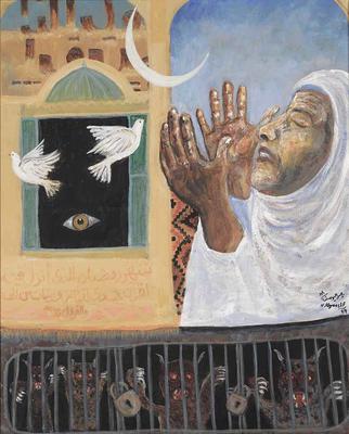 Prayers in Ramadan, 1989, Acrylic