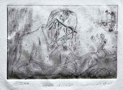 Self Portrait: At Work 3, 1986, Zinc etching