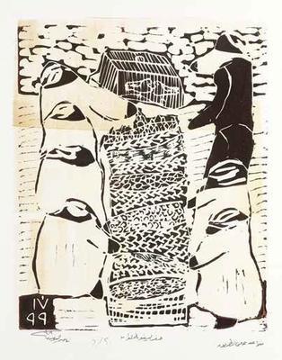 Street Sellers, 1999, Linoleum print