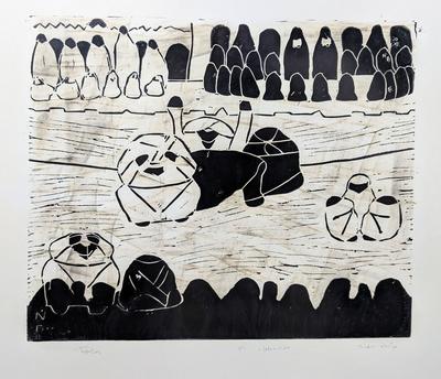 The Airplane Catastrophe, 2000, Linoleum print