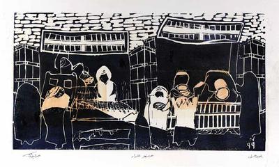 The Bread and the Grill, 1999, Linoleum print