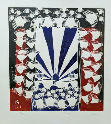The departure to safety, 2001, Linoleum print