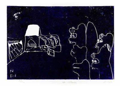 The Eclipse of the Moon, 2001, Linoleum print