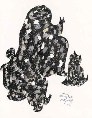 The Family and the Cat, 1983, Watercolors and marker pens