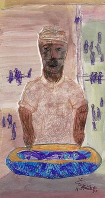 The Fish Seller, 1993, Watercolor stencil