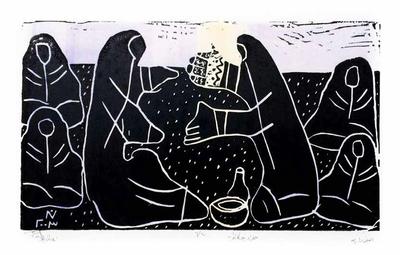 The Henna Lady, 2003, Linoleum print