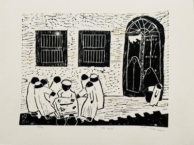 The Neighborhood Boys' Lottery, 2000, Linoleum print