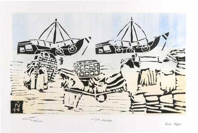 The Old Harbor, 1999, Linoleum print