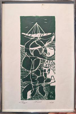 The Pearl Diver, 1998, Linoleum print