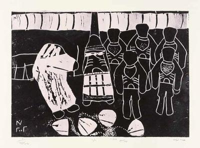 The Punishment of the Pearl Diver, 2002, Linoleum print