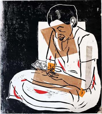 The Quraan Reader, 1970, Woodcut with Chine-collé