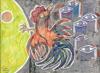 The Rebellious Rooster, 1985, Watercolors and marker pens