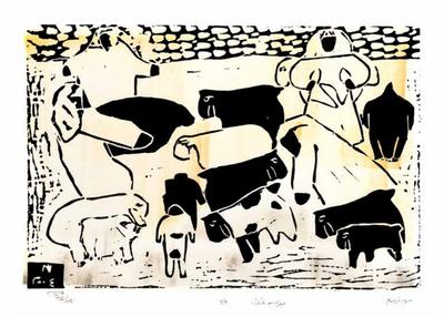The Sheep Market, 2004, Linoleum print