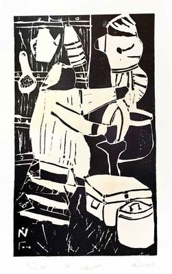 The Tin Market, 2000, Linoleum print