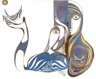 The Two Ladies, 1985, Watercolour