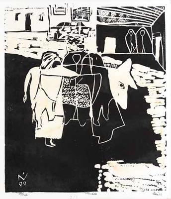 The Vegetable Seller, 1999, Linoleum print
