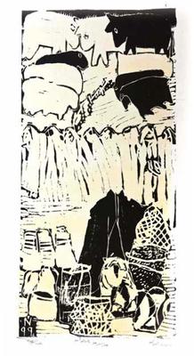 The Village Market, 1999, Linoleum print