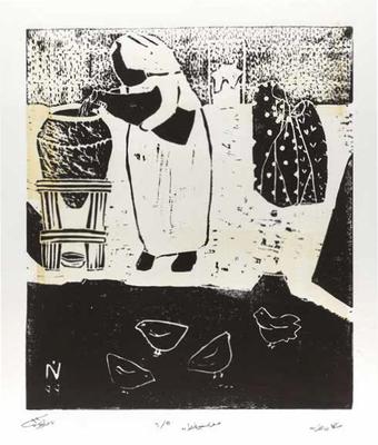 The Village Water-Caretaker, 1999, Linoleum print