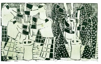 The Wheat Threshing, 1998, Linoleum print