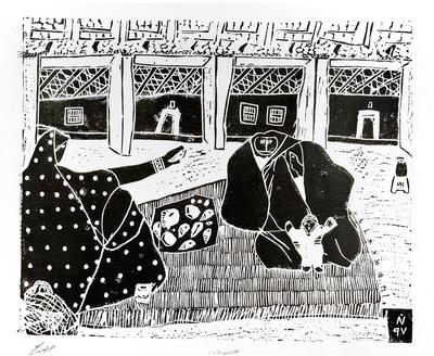 Throwing the Charm, 1997, Linoleum print