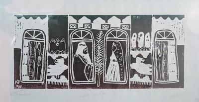 Town Festivities, 1997, Linoleum print