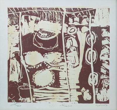 Traditional Banquet, 1999, Linoleum print