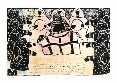Traditional Dance – Alfraisa, 2004, Linoleum print