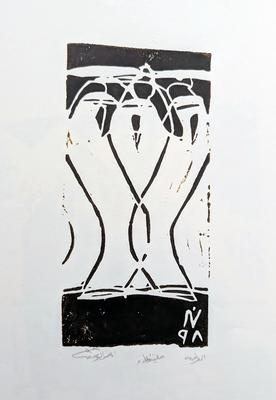Traditional Dance-Ardha, 1998, Linoleum print