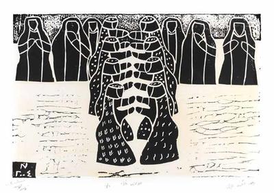 Traditional Dance – Muradah, 2004, Linoleum print