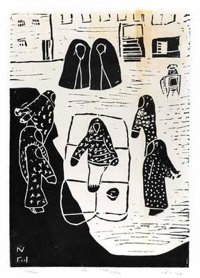 Traditional Game – Al Sakkoun, 2001, Linoleum print