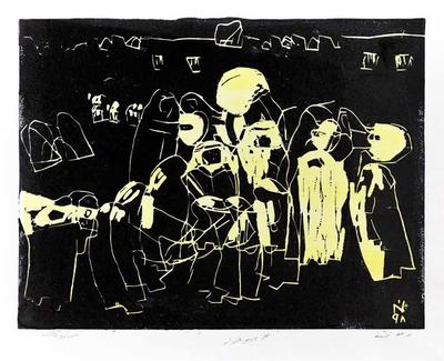 Traditional Wedding Procession, 1998, Linoleum print