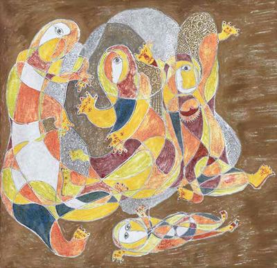 Village Ladies, 1986, Watercolors and marker pens