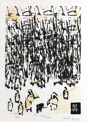 Waiting for the Newcomers, 1999, Linoleum print