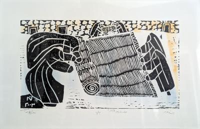 Working Together, 2003, Linoleum print